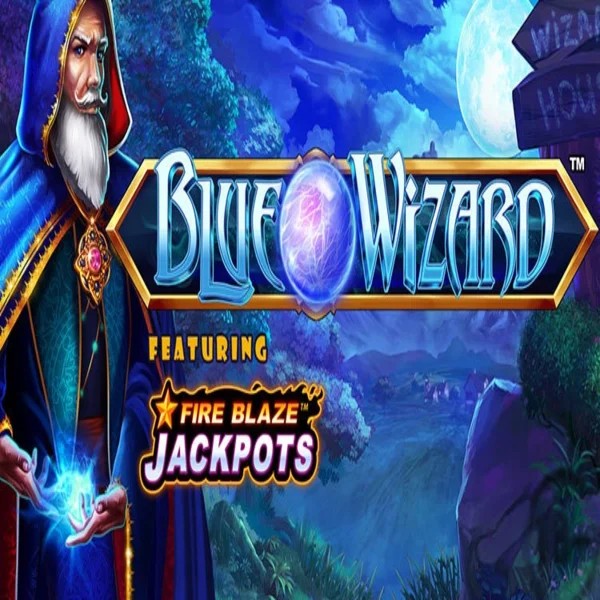 Blue Wizard Fire Blaze Jackpots logo – Slots by Rarestone Gaming at Slimking Casino